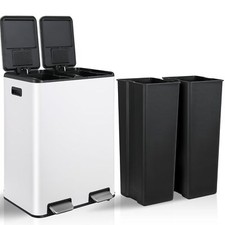 16 Gallon Stainless Steel Kitchen Trash Can Dual Compartment Garbage Can W/ Lid