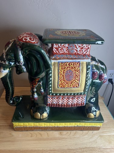 Vintage Large Vietnamese Asian Chinese Elephant Ceramic Garden Plant Stand Green - Picture 5 of 7