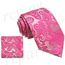New Brand Q Men's Micro Fiber Paisley Neck Tie  Hankie Set Fuchsia formal
