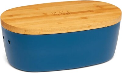 DOLCE MARE Brotkasten Bambusdeckel Brotkasten Frischhaltebrett Laib blau