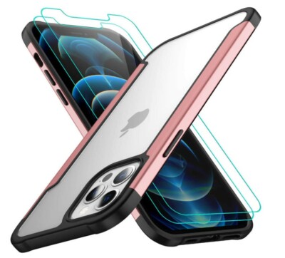iPhone 12 Pro Max Case, +2 Screen Protectors, Airbag Series, 6.7'' - Clear/ Pink