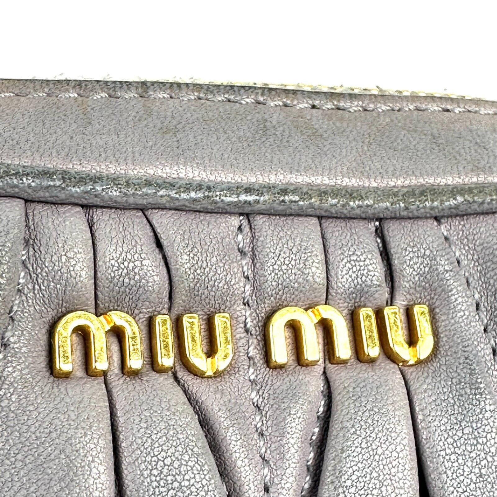 MiuMiu Matrasse Gold Chain Handbag Quilted Lambskin Gray Paurple Auth From Japan