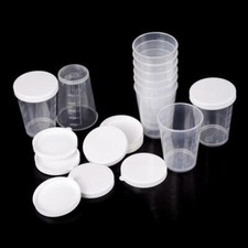 10Pcs 30ml Medicine Measuring Measure Cups With White Lids Cap Clear Container