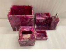 Set Of 7 Pcs Luxury Bathroom Accessories Natural Pink Agate Stone Christmas Gift