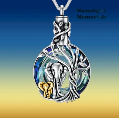 New Elephant Baby Mother Tree Glass Cremation Urn Ashes Memorial