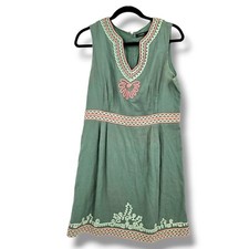 Theme Embroidered Dress Sleeveless Green Casual Summer Dress Size L