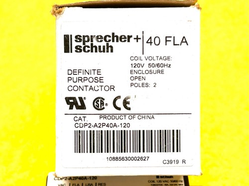 SPRECHER + SCHUH CDP2-A2P40A-120 2-Pole 40 FLA DEFINITE PURPOSE CONTACTOR 120V C - Picture 2 of 11