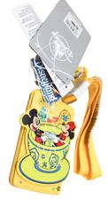 Disney Parks Credit Card Lanyard Badge Pouch Disneyland Yellow Tea Cups Mickey