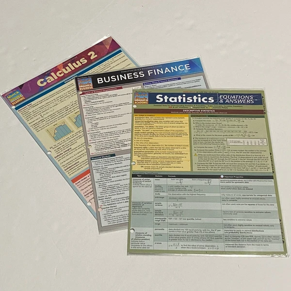 Quick Study Guides for Business Finance Statistics and Calculus 2 Pre-Owned