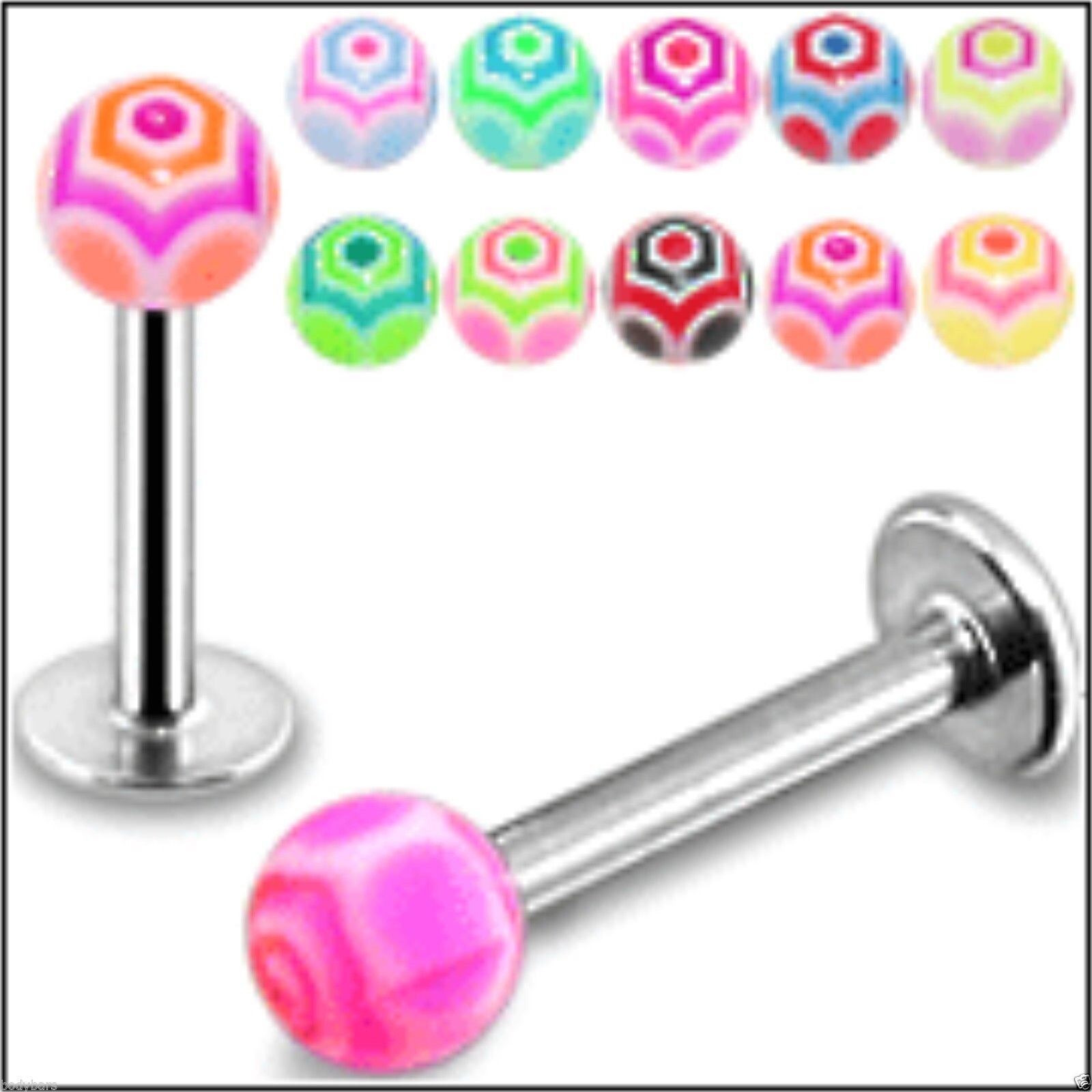 5 UV Labret Barbell Web Design Cartilage Rook Helix Snug Monroe Piercing Bars