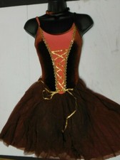 CHIFFON SKIRT LYRICAL DRESS Nutmeg brown VELVET medium child girls sz 8-10C