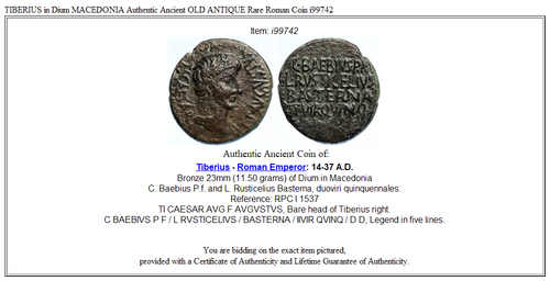 TIBERIO in Dium MACEDONIA autentica antica antica moneta romana rara ANTICA I99742 - Foto 3 di 3
