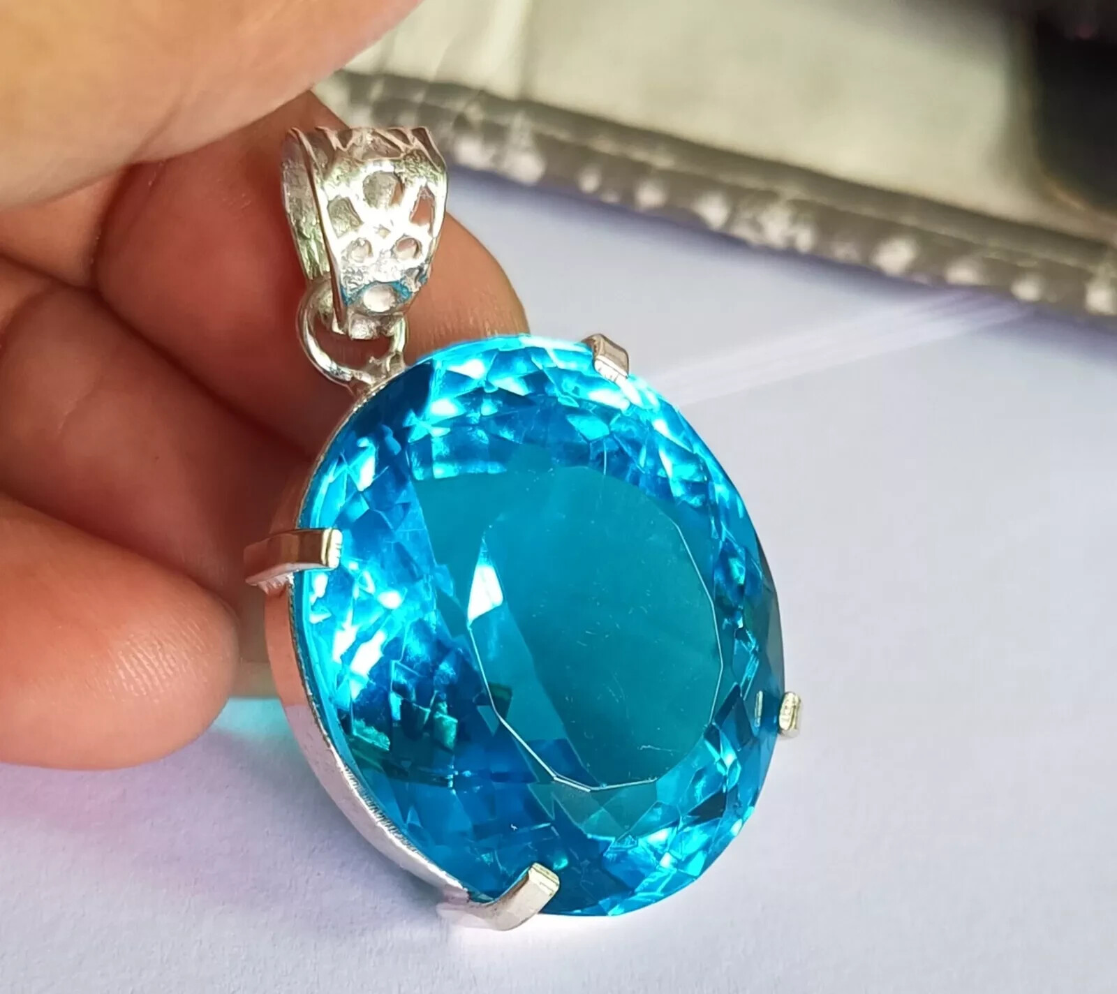 Certified Natural Topaz 925 Solid Silver Pendant 147.05 Ct Oval Loose Gemstone