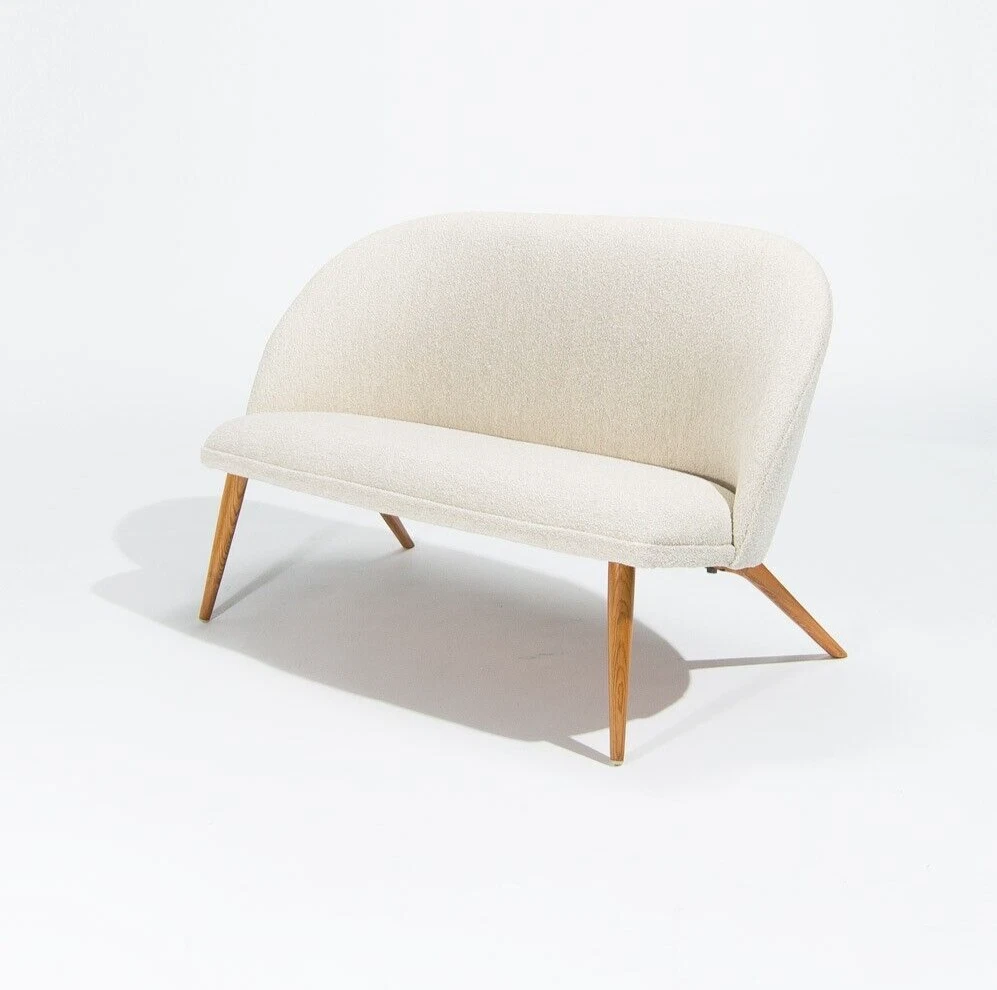 1940’s Sofa Cream Boucle, Swedish Mid Century Vintage Settee Couch