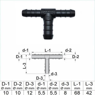 1 2 3 5 oder 10 Stck T-Schlauchverbinder 10 mm 12 mm 10 mm RGV T Stück reduziert