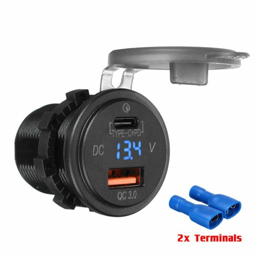 Pour véhicule moteur moto voiture 12V 24V Type C PD + prise chargeur USB QC 3.0 - Photo 11 sur 17