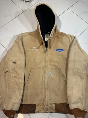 Vintage Y2K Carhartt Workwear Tan Full Zip Hooded Bomber Jacket XL