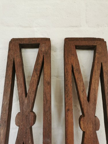 Par de paneles cruzados antiguos de roble tallado a mano con respaldo de silla 16,5" Hx4,25" W rústico - Imagen 2 de 21