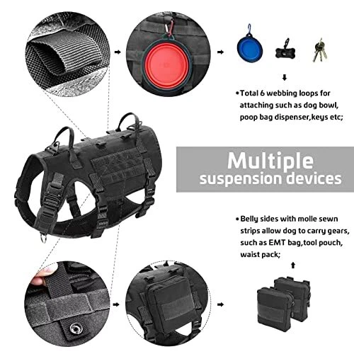 Dog Harness Medium Sized Dog,Tactical M:Chest 19.5-41.5",Neck 19.5-35.5" Black