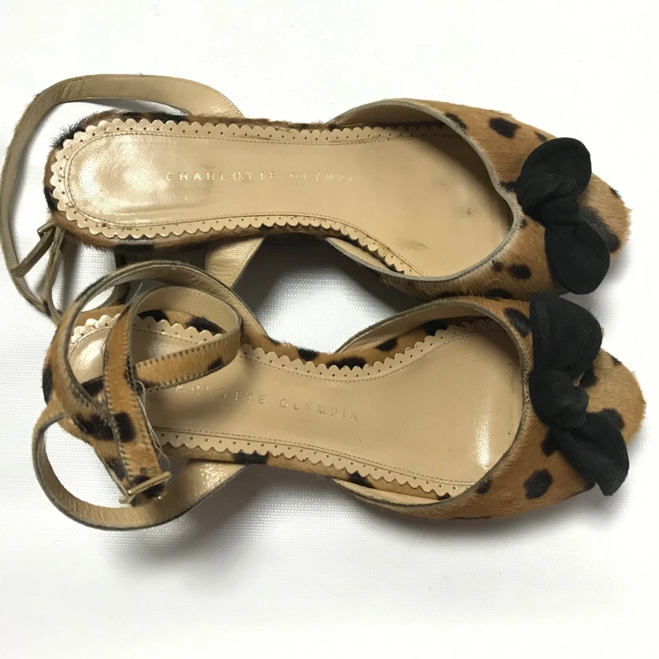 Sandalia Charlotte Olympia Alexa correa al tobillo cuña pelo de becerro leopardo 36,5 EE. UU. 6,5/7 Foto 2 de 4