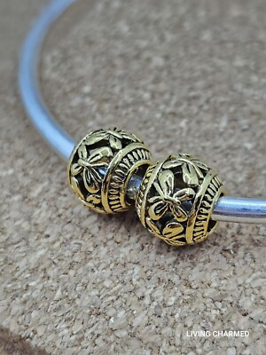 2 Authentic Butterfly Gold Spacer European Charm Beads  