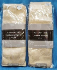 Bed, Bath & Beyond 17" Dinner Napkins ~ Two New Packages of 4 Each ~ Gold Leaves
