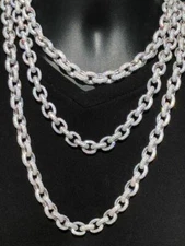 Solid 925 Sterling Silver Mens Thick Heavy Rolo Chain Iced CZ Flooded Out Round