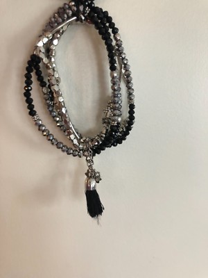 Beaucoup Stretch Bracelet Jet/Silver Magnolia and Vine 