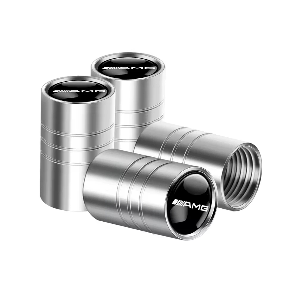 4x Capuchons Bouchons de Valve de Pneu Alu Mercedes-Benz AMG Noir Argent - Photo 3/4