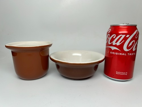 Vintage HALL CHINA "BROWN" BROWN / WHITE PUDDING BOWL & SMALL CROCK - Picture 5 of 5