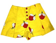 VTG 1970s High Waisted Shorts Ladybug Print 40s Style Red Button Festival Sz XS