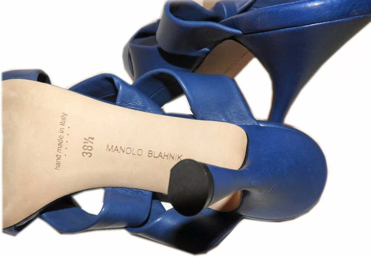 靴 Manolo Blahnik / Sandals SZ 38.5 Manolo Blahnik Sandals Blue Leather Strappy & Knots