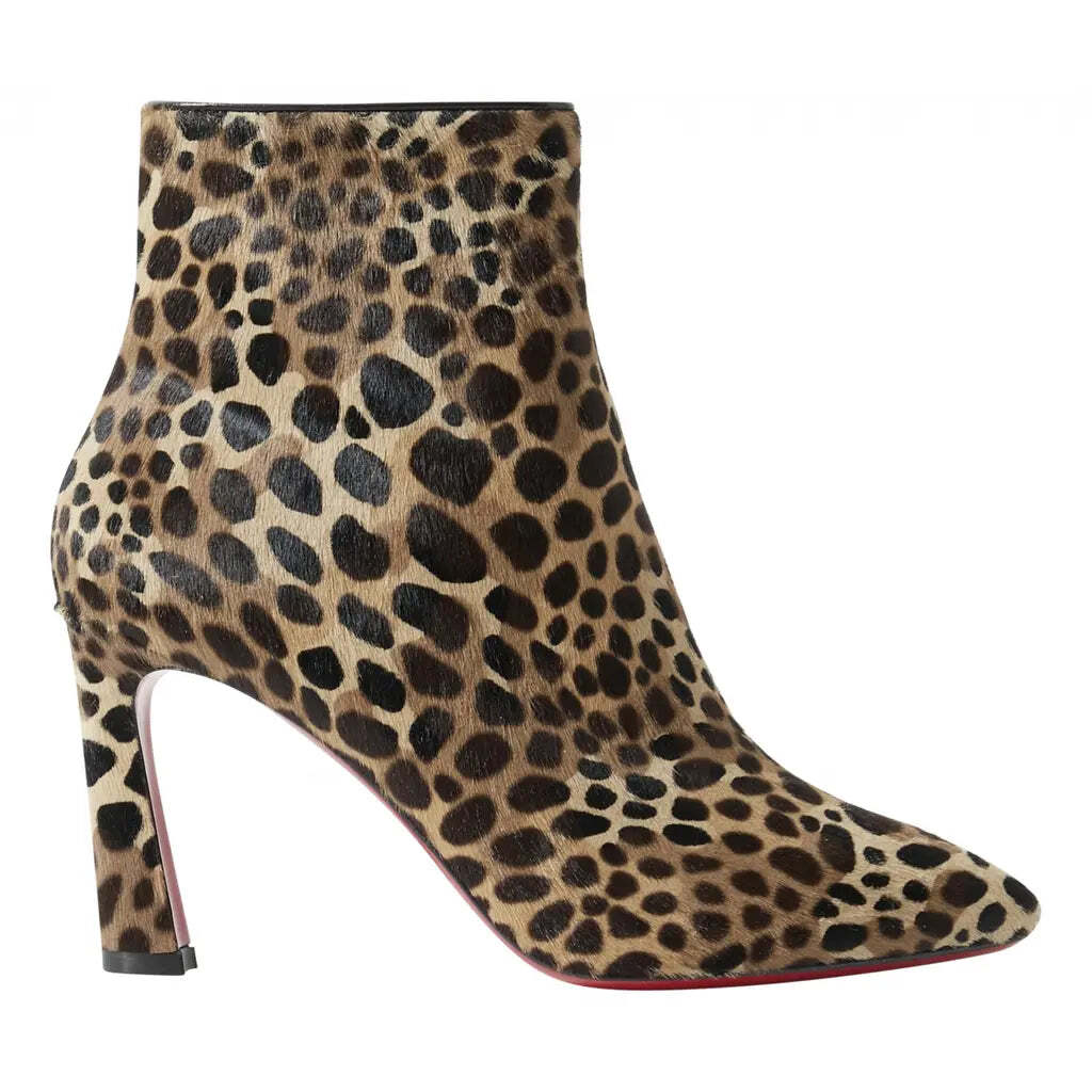 Christian Louboutin So Eleonor 85 Black Brown Leopard Pony Ankle