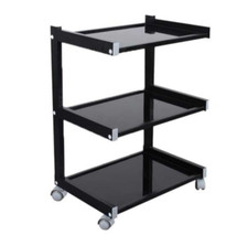 3 Tiers Beauty Trolley Cart Metal Frame With Glass Tray Spa Salon Furnture Black