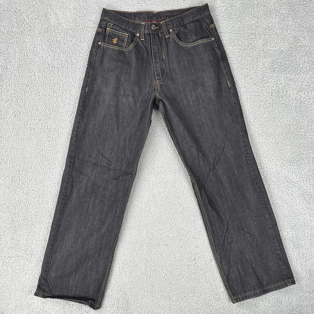 Vtg Rocawear Baggy Wide Leg Jeans Men 34x32 Black Hip Hop