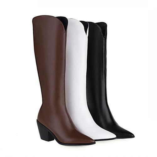Punk para Damas Tacones De Bloque De Puntera Puntiaguda la rodilla Botas  altas Caballero Casuales Zapatos 41 42 43 L | eBay