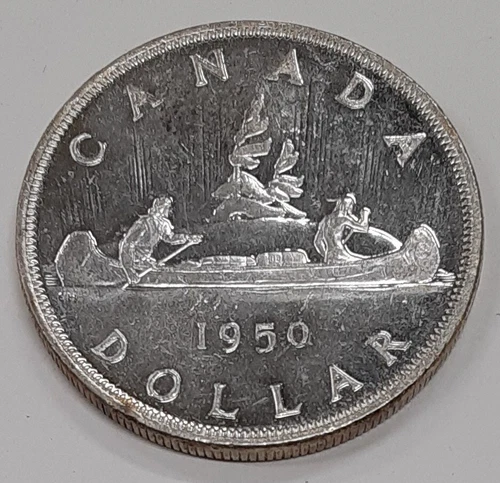 1950 Canada 80% Silver Dollar Coin of King George VI - BU/Cleaned