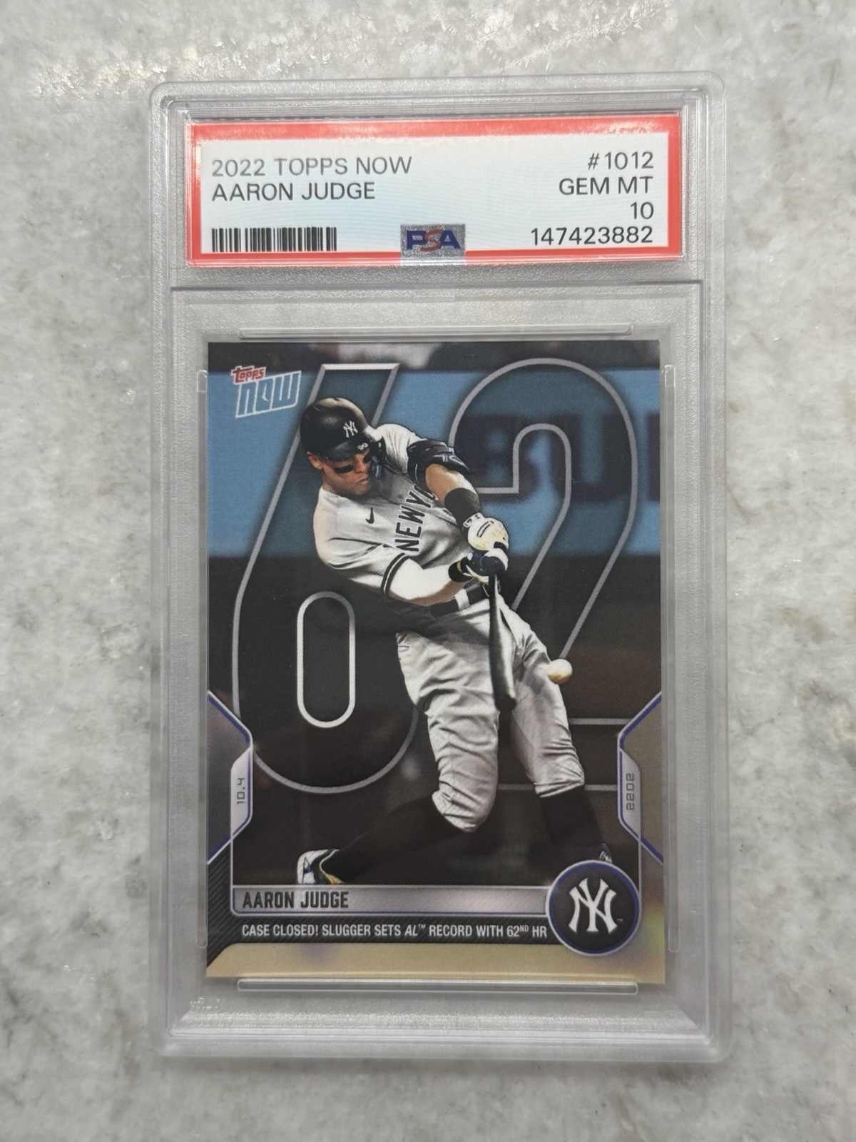 Aaron Judge - 2022 MLB TOPPS NOW Card 1012 - 62nd HR - PSA 10 GEM MINT - Yankees