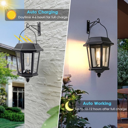 Hanging Solar Lanterns Outdoor, 2 Pack Glass Solar Lights Outdoor Waterproof,... - Picture 6 of 7