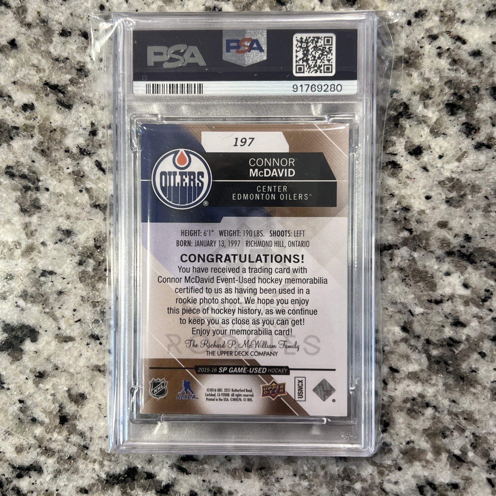 2015/16 Upper Deck Game Used CONNOR McDAVID Rookie Jersey/Relic #72/399 PSA 8 view 4