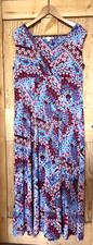 Joanna Hope ladies maxi dress UK18 blue red stretchy sleeveless geometric long