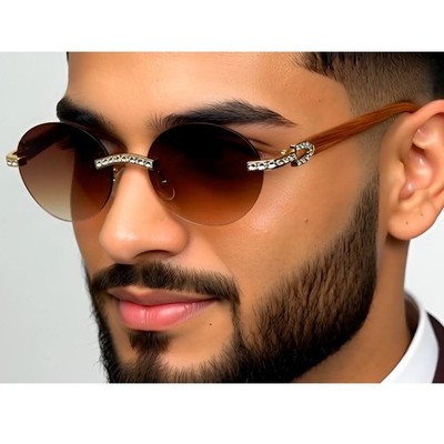 Sunglasses Brown Gradient Lens Rhinestone Buffs Migos Outdoor Driving Party New