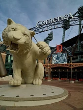 One several Tiger sculptures surrounding Comerica Park, home stadium t