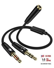 Headphone Mic Splitter for PC, Braided 3.5mm Female to 2 Dual Male Audio