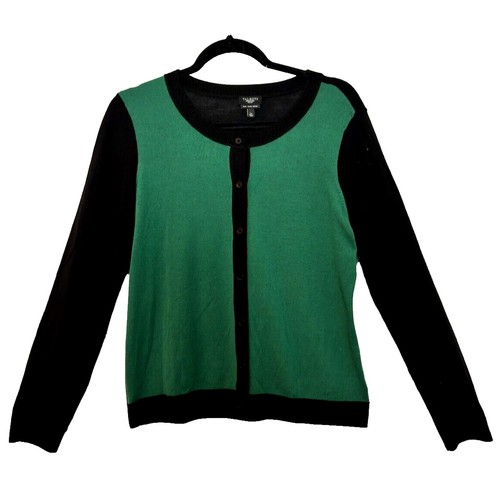 Talbots Cardigan Sweater Green & Black Italian Merino Wool Sz PL Preppy office - Picture 7 of 7