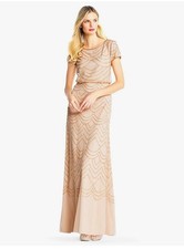 Adrianna Papell Women's Short Sleeve Blouson Beaded Gown Size 10