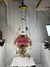 Bradley & Hubbard Cranberry Hobnail Victorian Hanging Lamp 1880’s