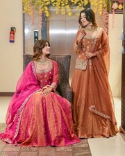 Embroidered Rust Peplum Kurti Lehenga Set Indian Wedding Outfit