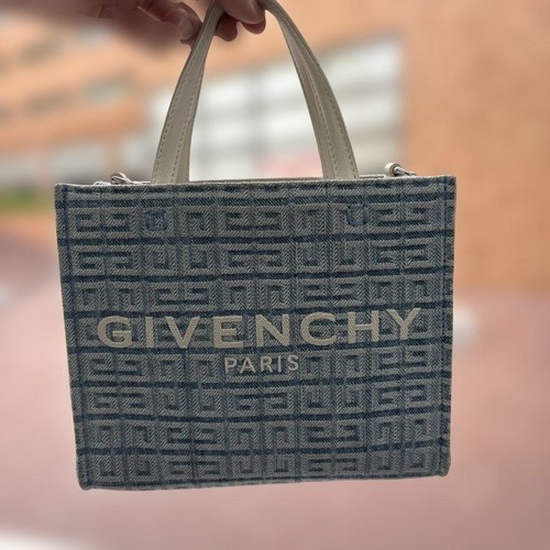 GIVENCHY Blue Canvas Logo Tote Bag Rectangular Top Handle With Straps Authentic