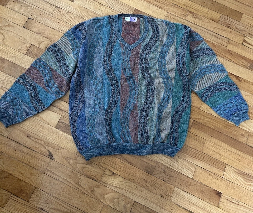 VTG St. Croix Multicolor Sweater Coogi Style Crew Neck 90’s USA Men’s Sz L - Image 2 of 4